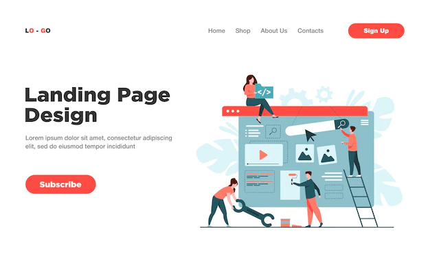 Free Vector | Digital marketing team constructing landing or home page landing page