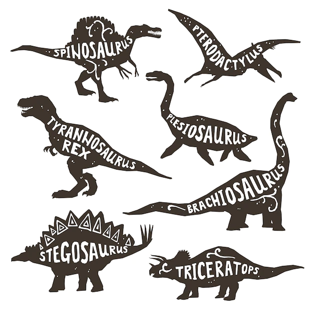 Free Vector | Dinosaurs silhouettes with lettering