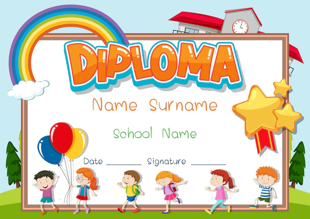 Free Vector | Diploma or certificate template for school kids