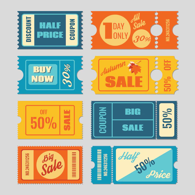 Free Vector | Discount coupon, sale tickets vector set. label and tag, price retail, promotion business illustration