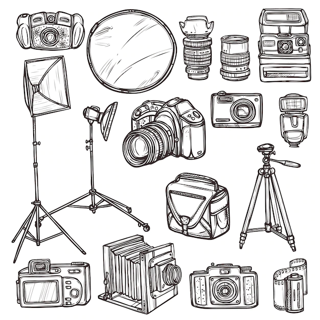 Free Vector | Doodle camera icons set