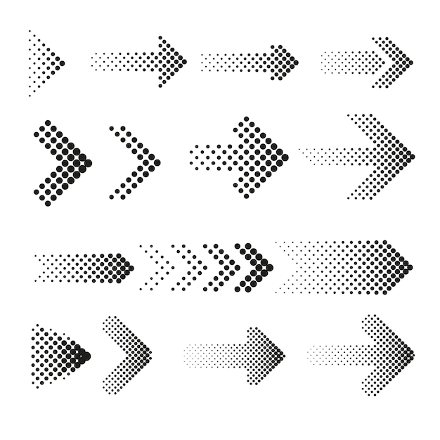 Free Vector | Dotted halftone arrows set