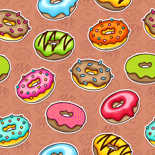 Free Vector | Doughnut doodle colorful seamless pattern