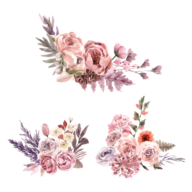 Free Vector | Dried floral bouquet watercolor illustration with snapdragon, rose, rowan