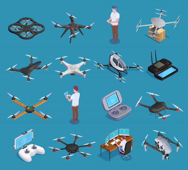 Free Vector | Drones quadrocopters isometric set
