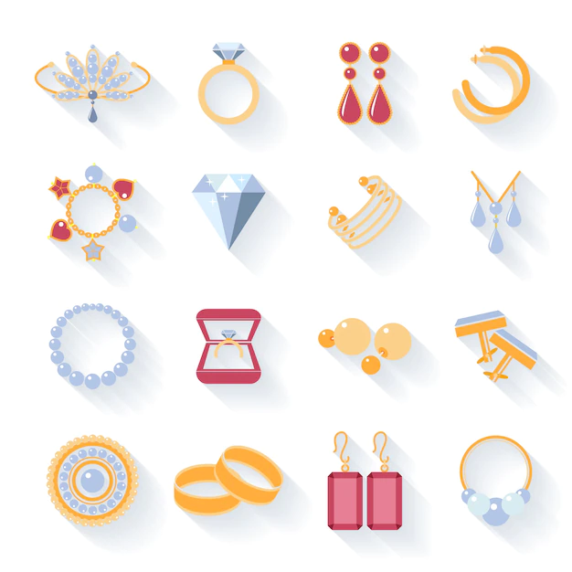 Free Vector | Earrings and rings, cufflinks and necklaces, pendants and flat icons. vector illustration