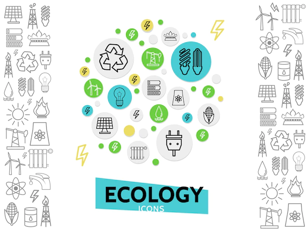 Free Vector | Ecology line icons concept with energy safety eco electricity and environmental outline elements