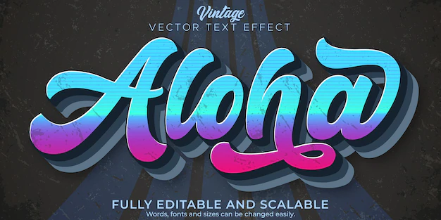 Free Vector | Editable text effect aloha, 3d vintage and retro font style