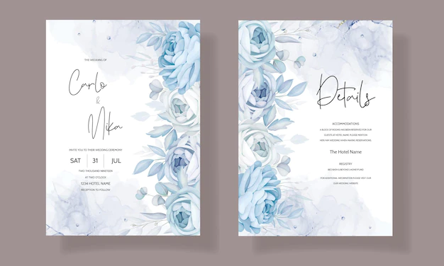 Free Vector | Elegant blue floral wedding invitation template