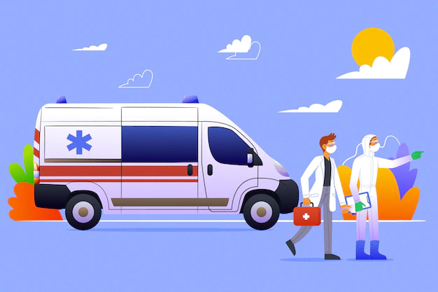 Free Vector | Emergency ambulance with coronavirus concept