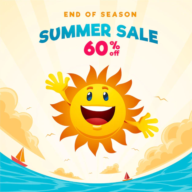 Free Vector | End of season summer sale squared banner with sun and beach