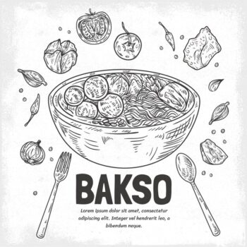 Free Vector | Engraving drawn bakso in a bowl