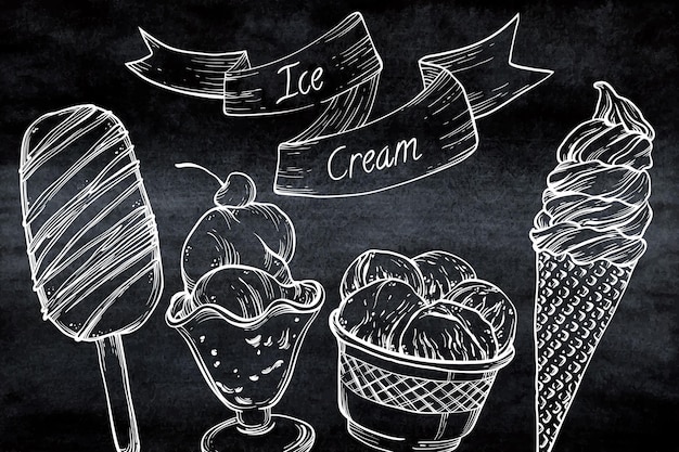 Free Vector | Engraving hand drawn ice cream blackboard background