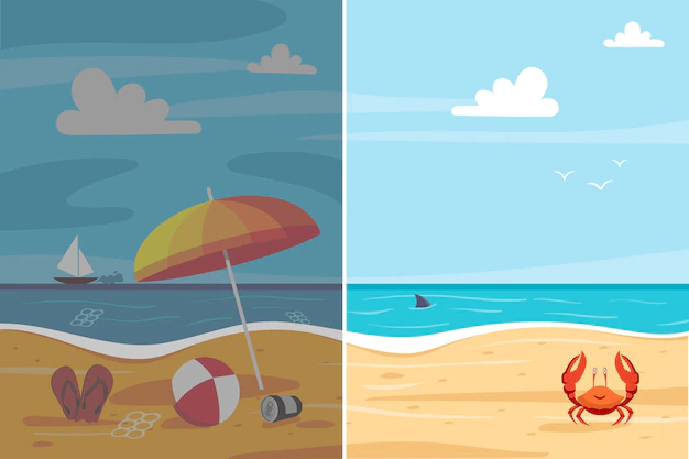 Free Vector | Environmental beach effects then and now