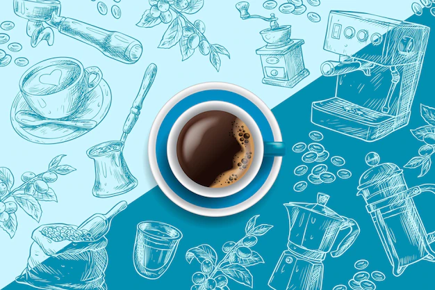 Free Vector | Espresso coffee cup on blue hand drawn background
