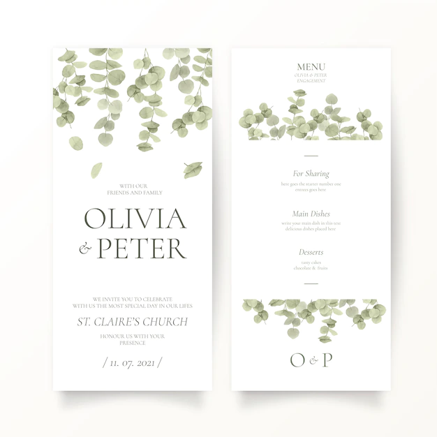 Free Vector | Eucalyptus leaf wedding stationery template