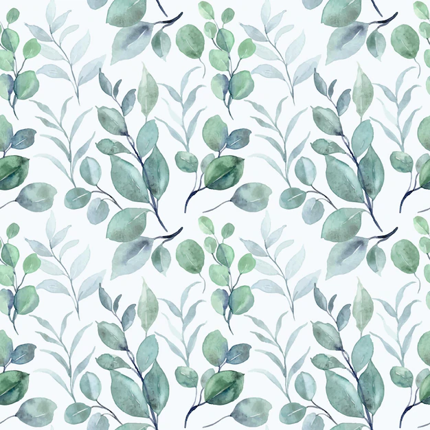 Free Vector | Eucalyptus leaves watercolor seamless pattern