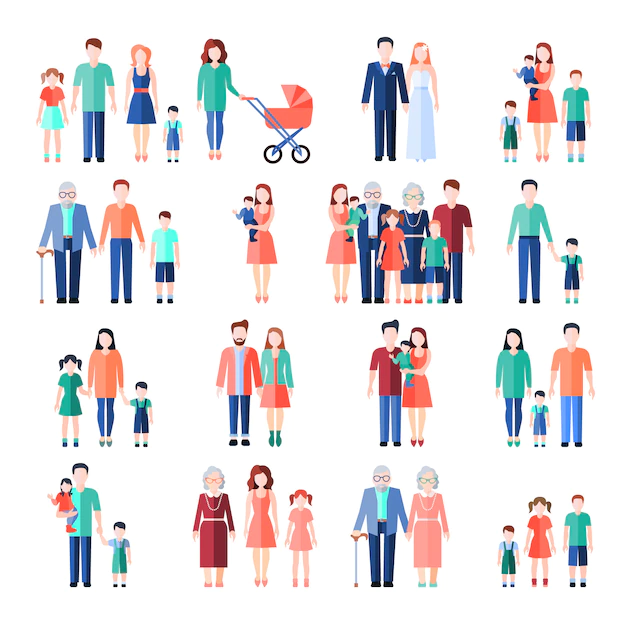 Free Vector | Family flat style images set
