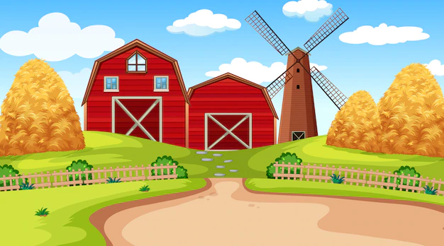 Free Vector | Farm scene in nature with barn