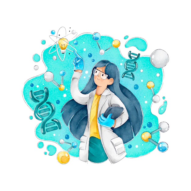 Free Vector | Female scientist with long hair and glasses