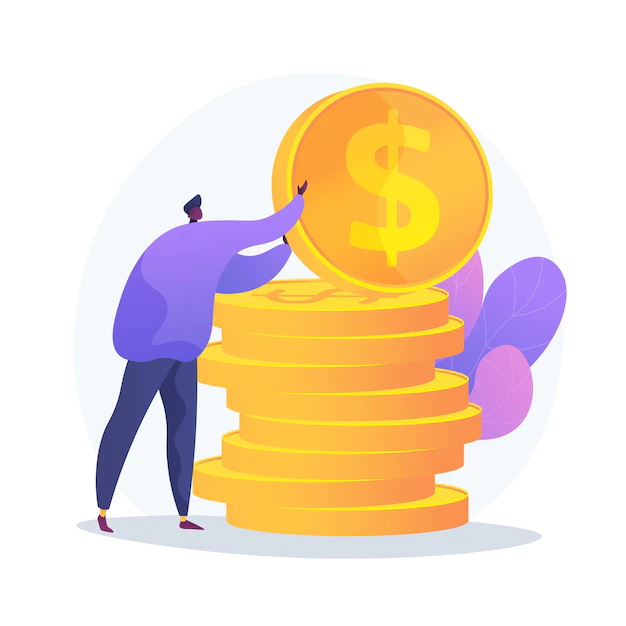 Free Vector | Finances management. budget assessment, financial literacy, accounting idea. financier with cash, economist holding golden coin cartoon character.