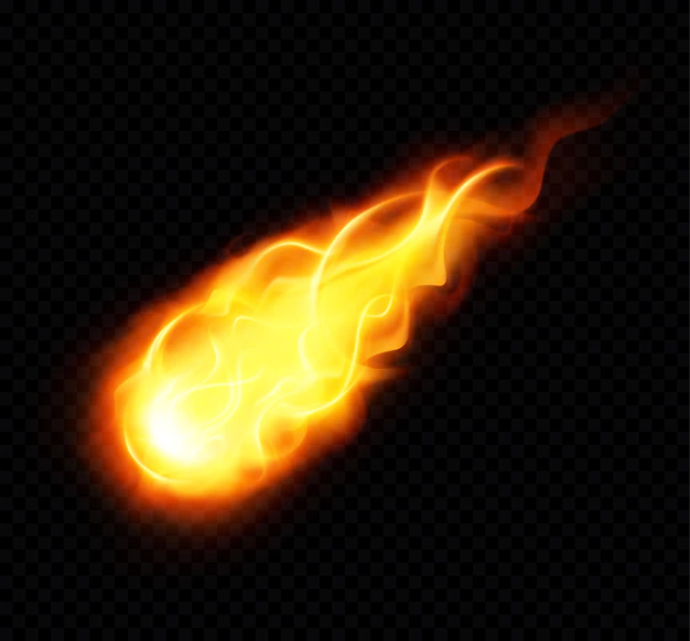 Free Vector | Fireball realistic poster with burning yellow flying astronomical object on black background