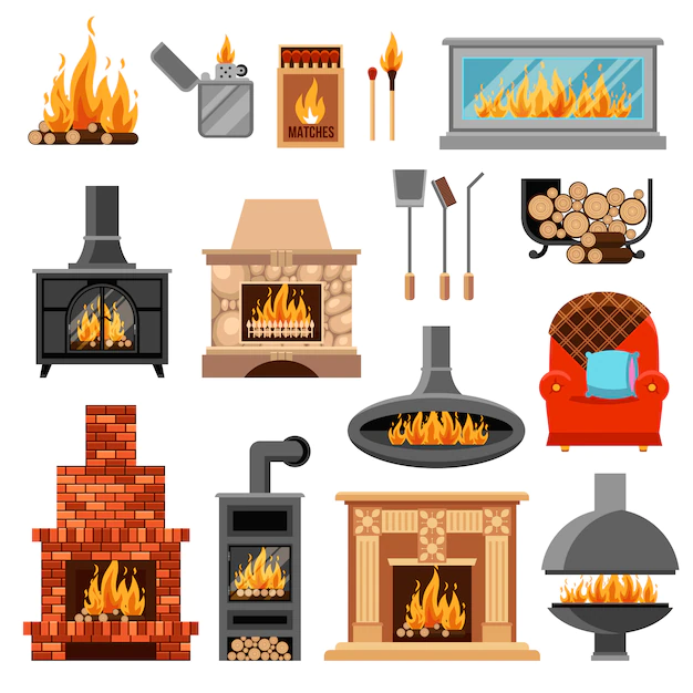 Free Vector | Fireplaces icons set