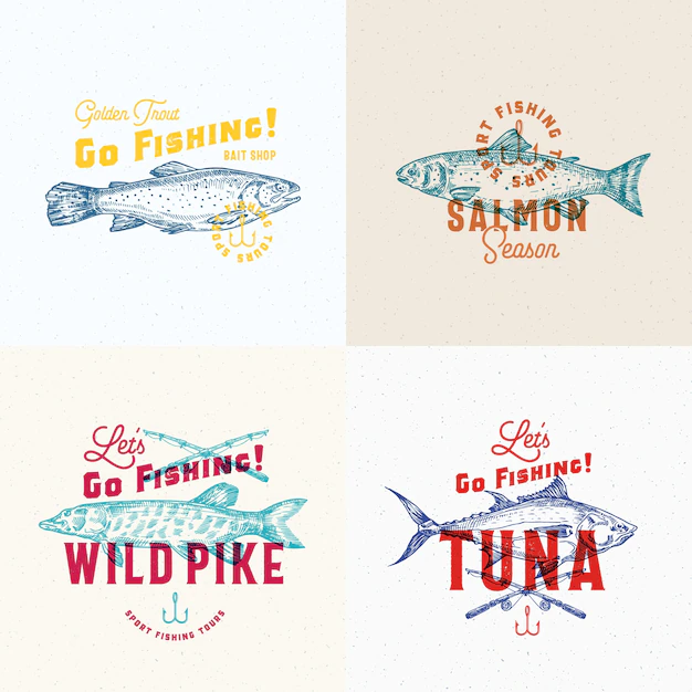 Free Vector | Fishing labels set.