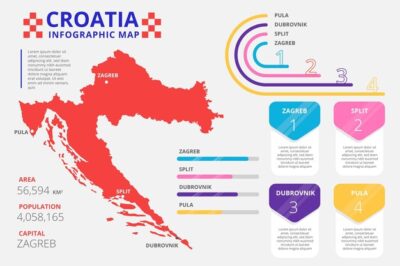 Free Vector | Flat design croatia map infographic