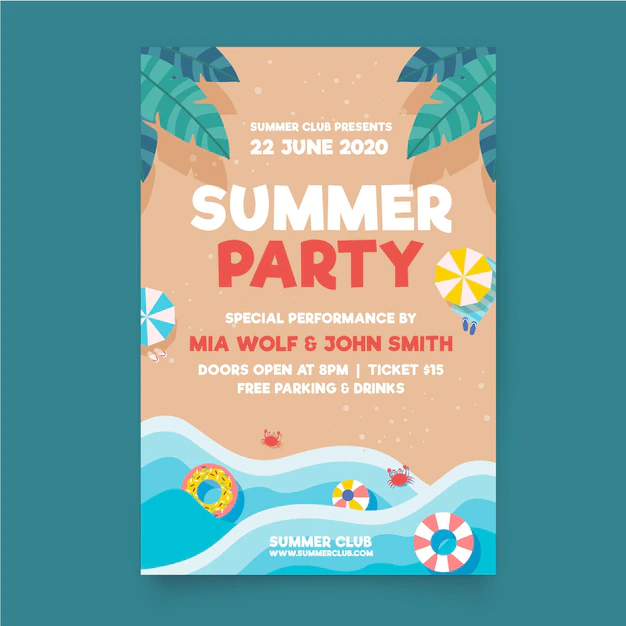 Free Vector | Flat design summer party flyer