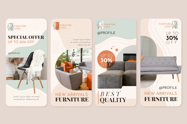 Free Vector | Flat furniture sale instagram story collection