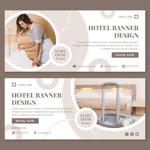 Free Vector | Flat hotel horizontal banner template with photo