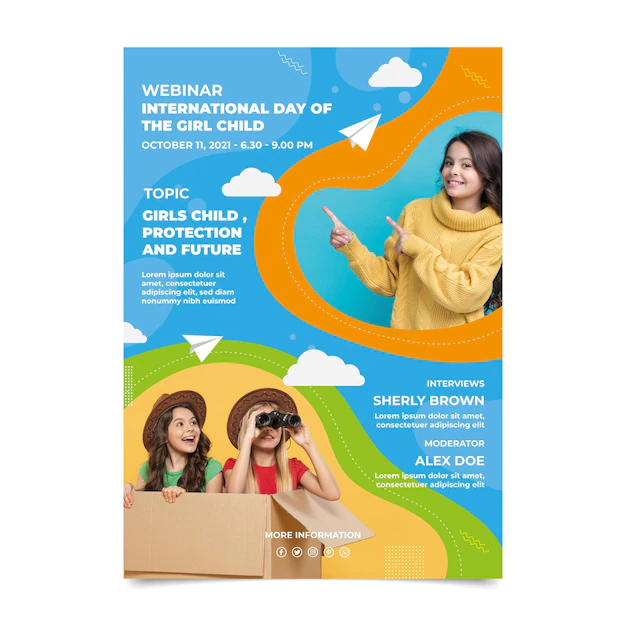 Free Vector | Flat international day of the girl child vertical poster template with photo