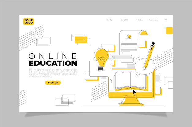 Free Vector | Flat linear online learning landing page template
