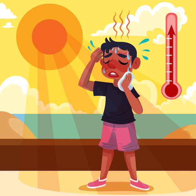 Free Vector | Flat summer heat illustration with man sweating under the sun