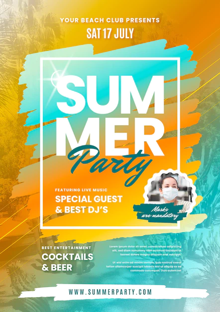 Free Vector | Flat summer party vertical poster template with photo