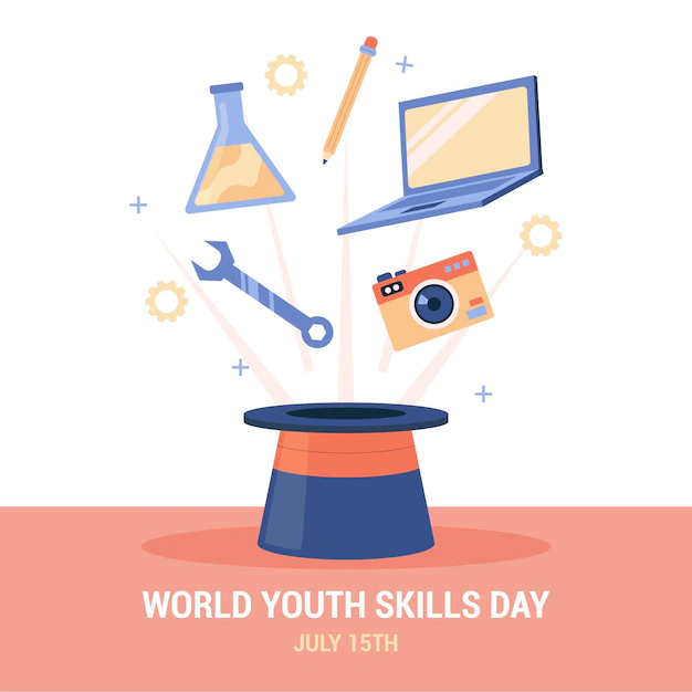 Free Vector | Flat world youth skills day illustration