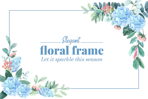 Free Vector | Floral charming frame with hydrangea, peony watercolor illustration.