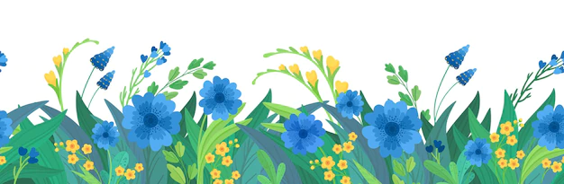 Free Vector | Floral horizontal background. blue and yellow wildflowers border.