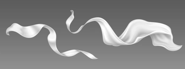Free Vector | Flying white silk ribbon and satin fabric. realistic set of billowing velvet clothes, scarf or cape in blowing wind. luxury white textile drapery, flowing tissue isolated on grey background