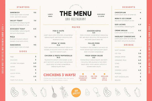 Free Vector | Food menu for digital use template with illustrations