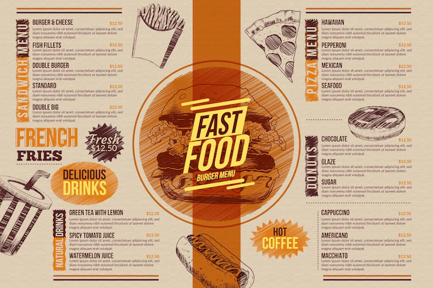 Free Vector | Food menu template for digital use illustrated