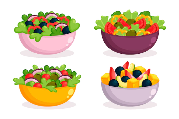 Free Vector | Fresh fruit salad in coloured bowls