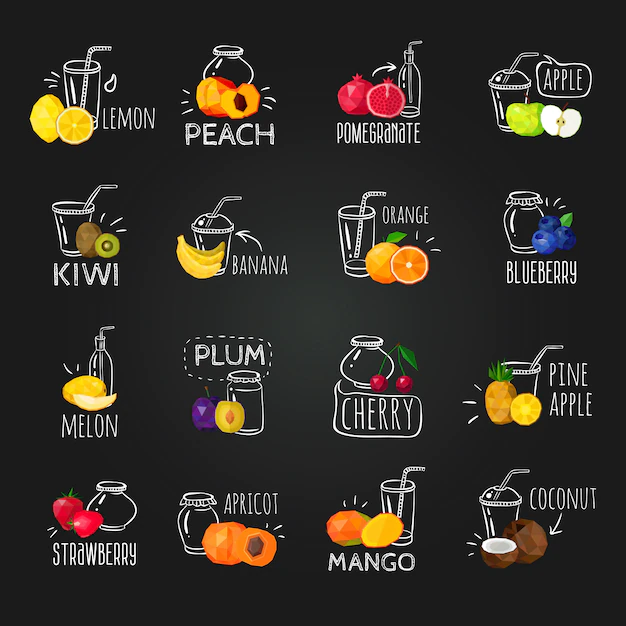 Free Vector | Fresh fruits colorful chalkboard icons set