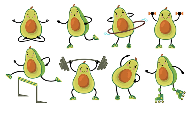 Free Vector | Funny avocados doing exercise