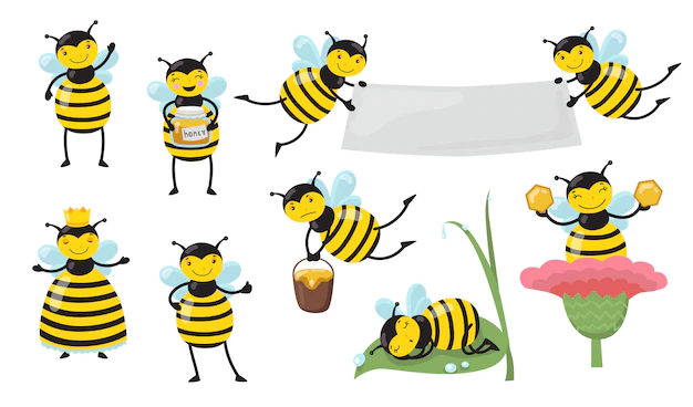 Free Vector | Funny cartoon bee in different actions set