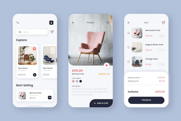 Free Vector | Furniture shopping app interface