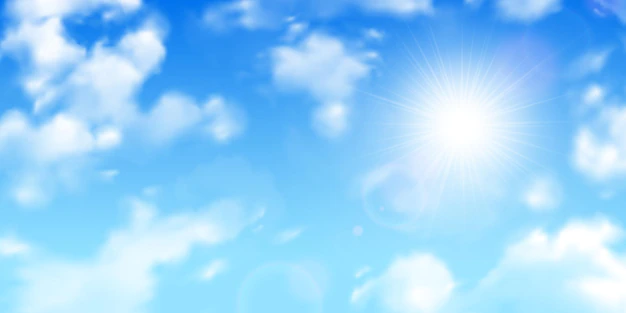 Free Vector | Fuzzy sun rays through scattered clouds on gradient blue sky realistic background