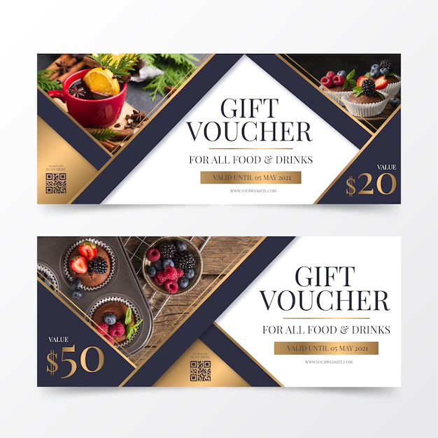Free Vector | Gift voucher template with food and drinks photo