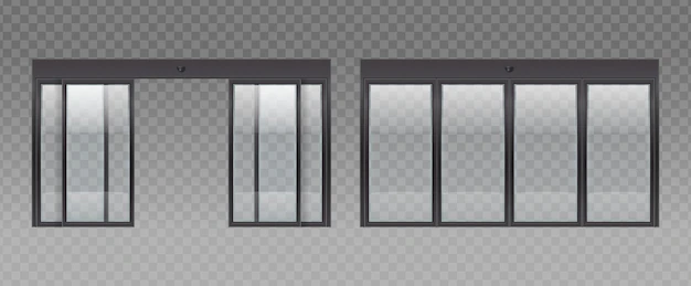 Free Vector | Glass door entrance realistic set with transparent background and images of glass doors